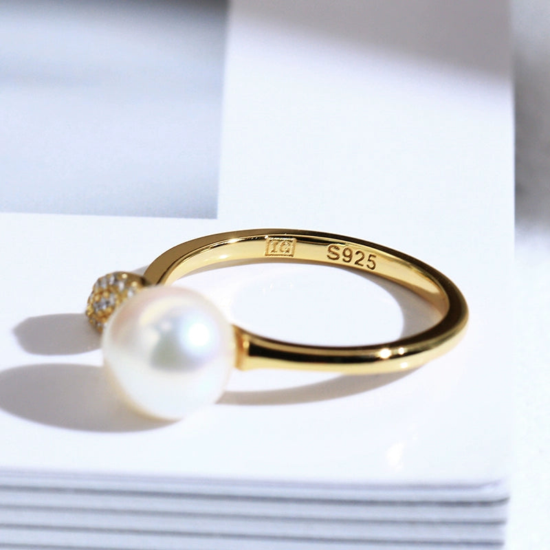 SuMang Jewelry S925 Silver Simple Temperament Natural Freshwater Pearl Ring 7-8mm