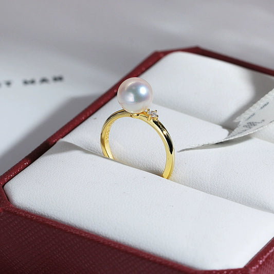S925 sterling silver simple temperament pearl ring elegant custom DIY original jewelry natural freshwater pearl 8-9mm