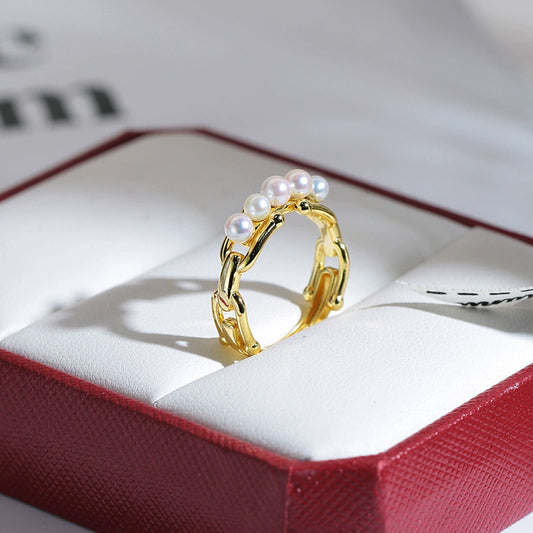 SuMang jewelry S925 natural freshwater pearl 3-3.5 mm pearl ring empty multi-bead temperament customized