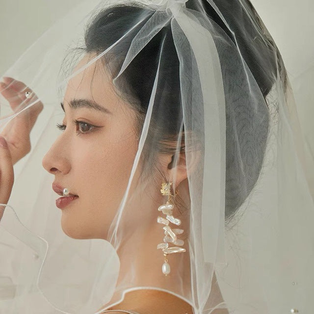 小众设计复古长款淡水琵琶珍珠夸张耳环925银针婚礼耳钉女神百搭