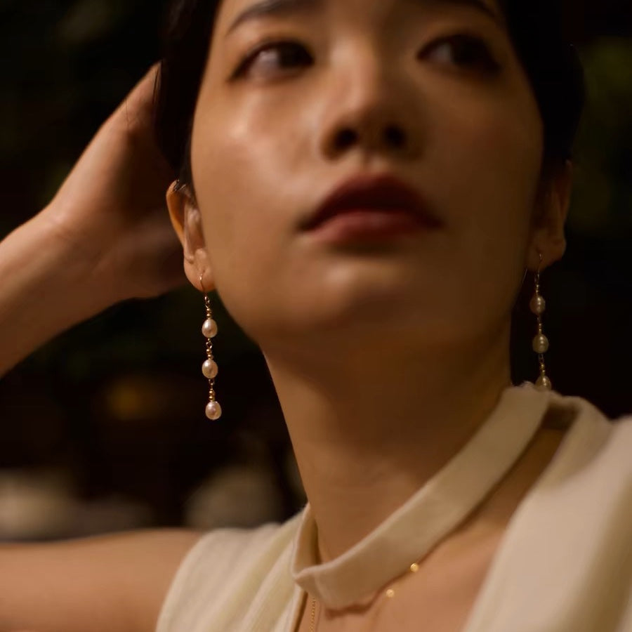 高冷 小众设计小灯泡天然珍珠强光流苏长款耳环耳钩小精致耳饰潮