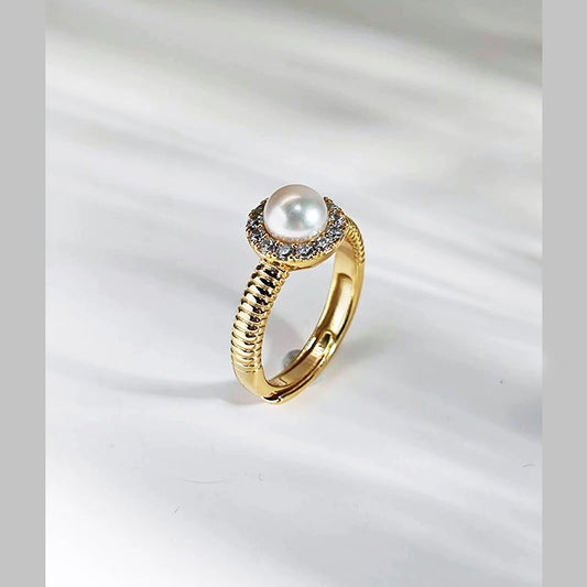 Luxury Atmospheric Pearl Ring Jewelry DIY5-6mm Natural Freshwater Pearl S925 Silver Plated