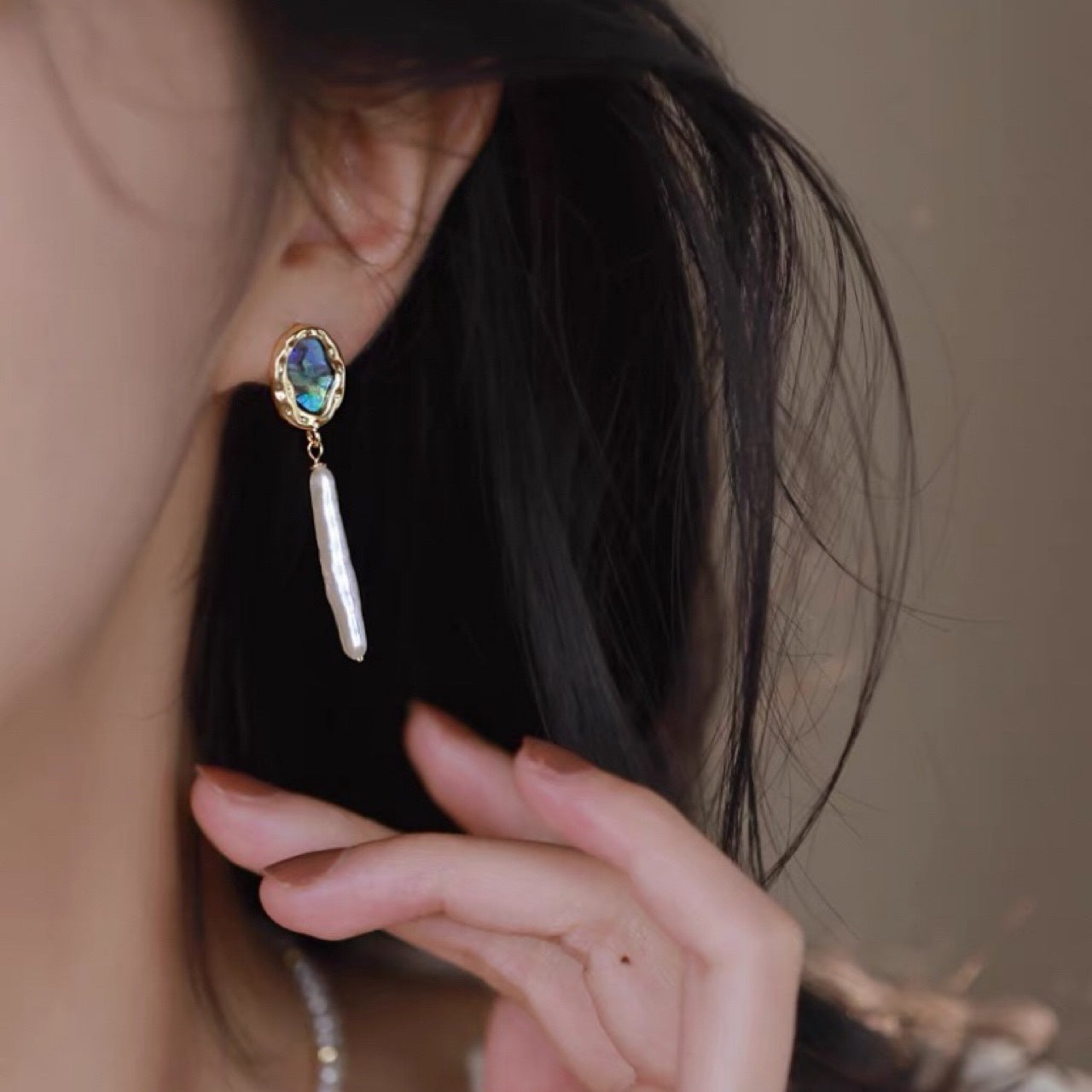 天然银条异形巴洛克珍珠耳环法式复古时尚简约新款气质女生简约