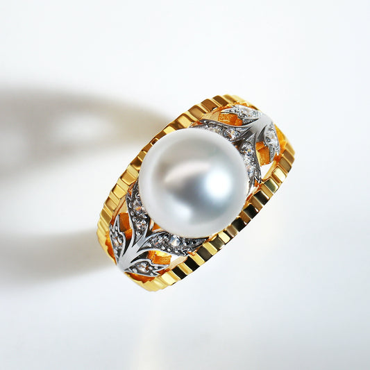 New retro color matching pearl ring women's jewelry DIY10-11mm natural freshwater pearl