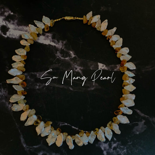 Natural Citrine Mixed Baroque Pearl Necklace, Irregular Niche Design, High-End Accessory for Autumn & Winter Outfits