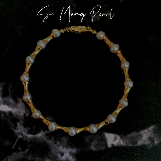 Bamboo Joint Pearl "Little Waist" Bracelet, 18K Gold-Plated Sterling Silver, Niche Designed Luxury Accessory