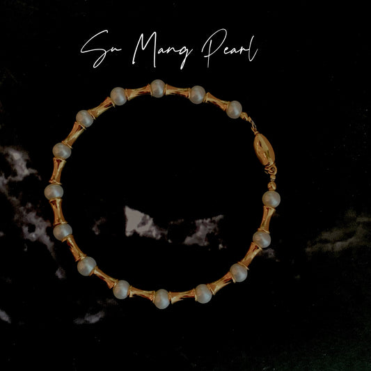 Bamboo Joint Pearl "Little Waist" Bracelet, 18K Gold-Plated Sterling Silver, Niche Designed Luxury Accessory