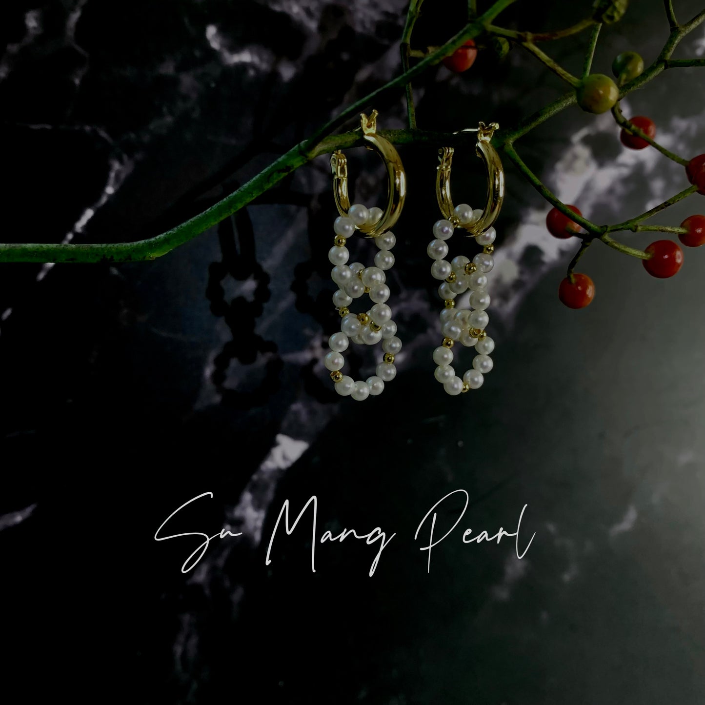 Natural Pearl Interlocking Hoop Earrings, S925 Sterling Silver