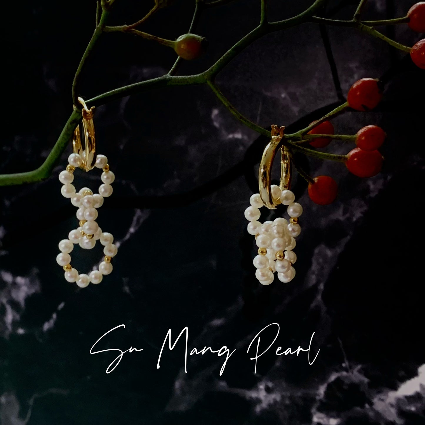 Natural Pearl Interlocking Hoop Earrings, S925 Sterling Silver