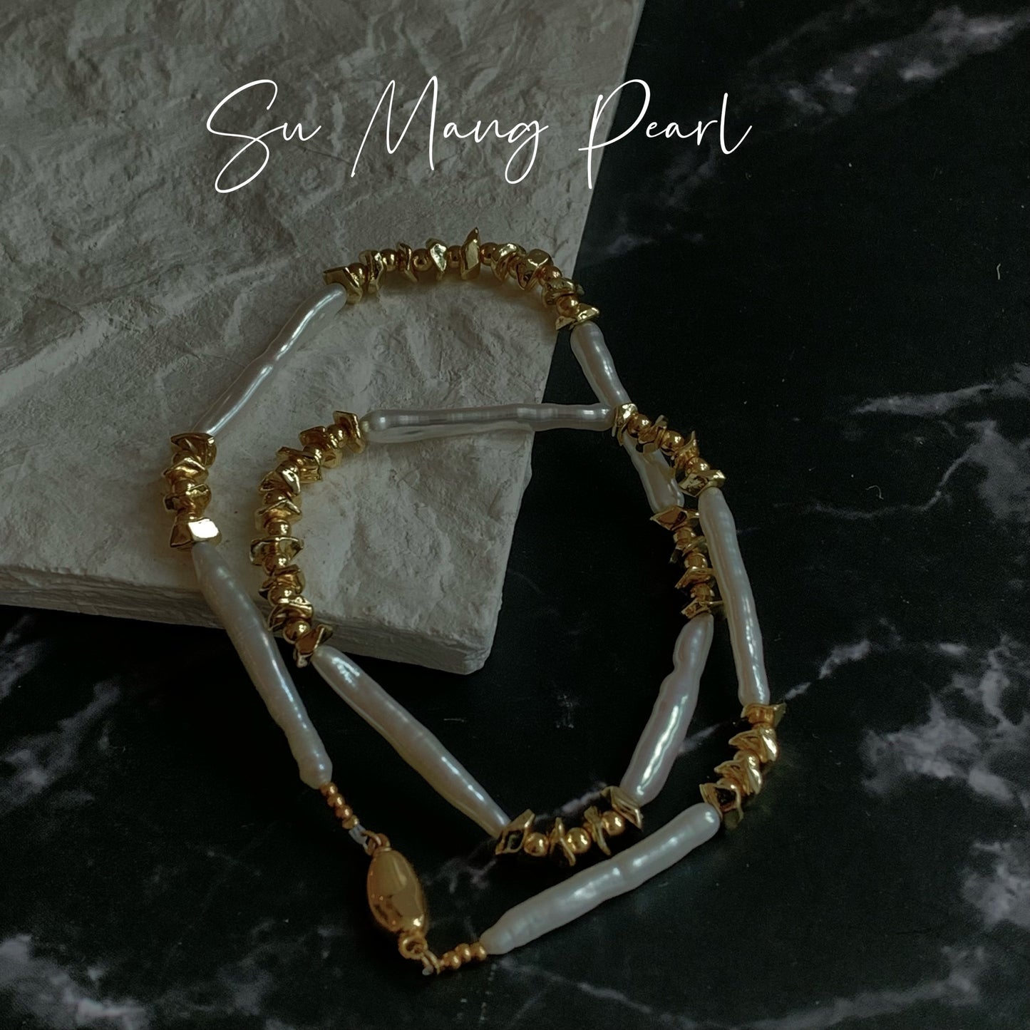 # Natural Freshwater Toothpick Pearl Necklace, Retro Gold Niche Design High-end Light Luxury Pearl Choker