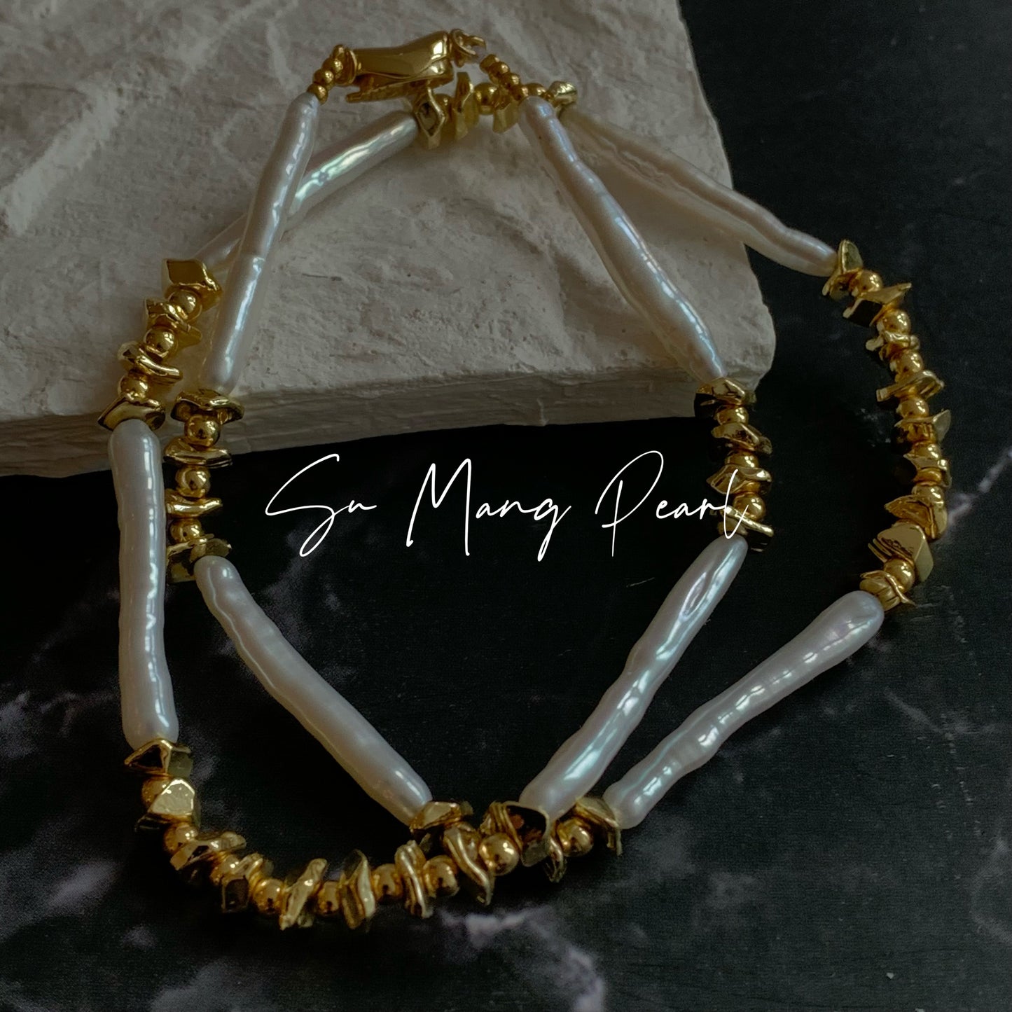 # Natural Freshwater Toothpick Pearl Necklace, Retro Gold Niche Design High-end Light Luxury Pearl Choker