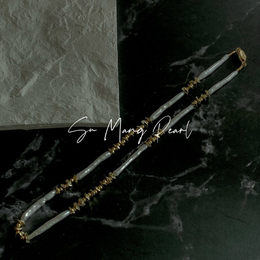 # Natural Freshwater Toothpick Pearl Necklace, Retro Gold Niche Design High-end Light Luxury Pearl Choker