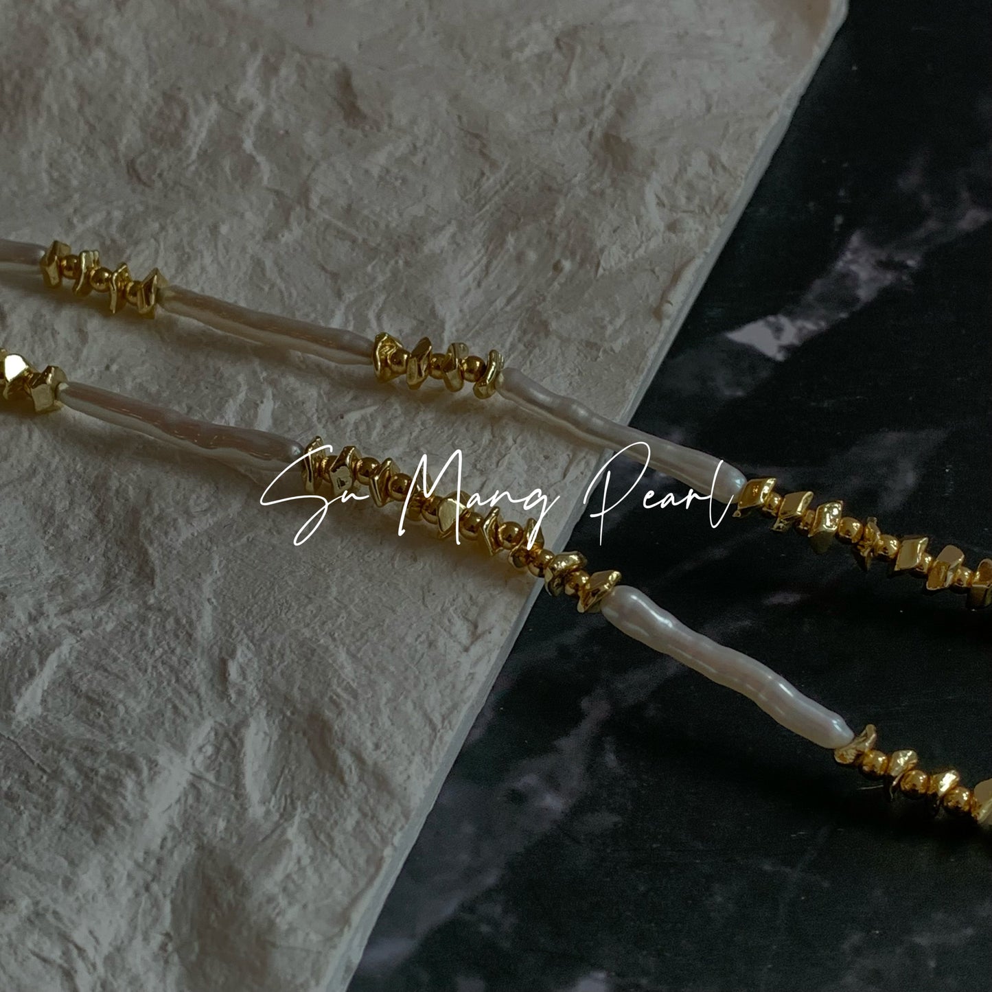 # Natural Freshwater Toothpick Pearl Necklace, Retro Gold Niche Design High-end Light Luxury Pearl Choker