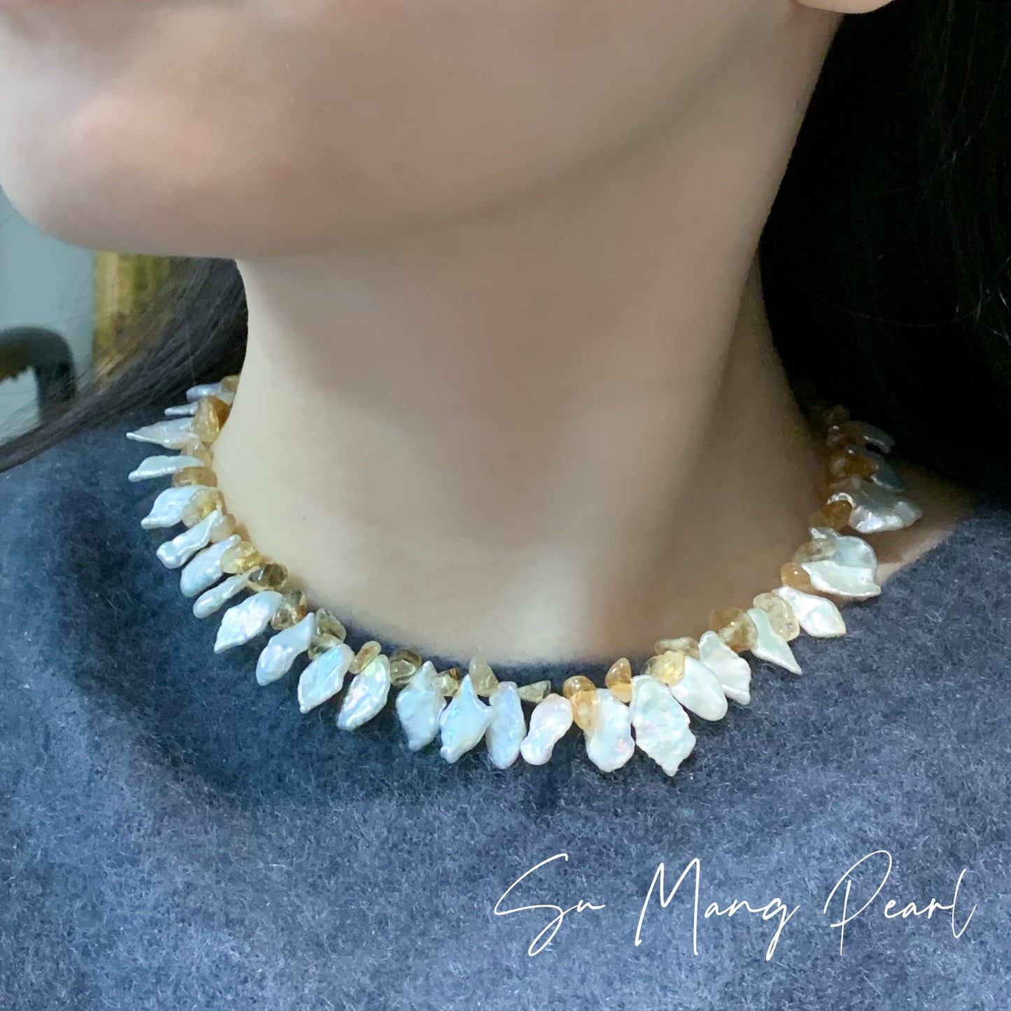 Natural Citrine Mixed Baroque Pearl Necklace, Irregular Niche Design, High-End Accessory for Autumn & Winter Outfits