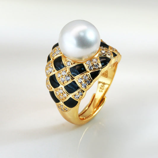SuMang New Light Luxury Textured Pearl Ring S925 Natural Freshwater Pearl 10-11mm