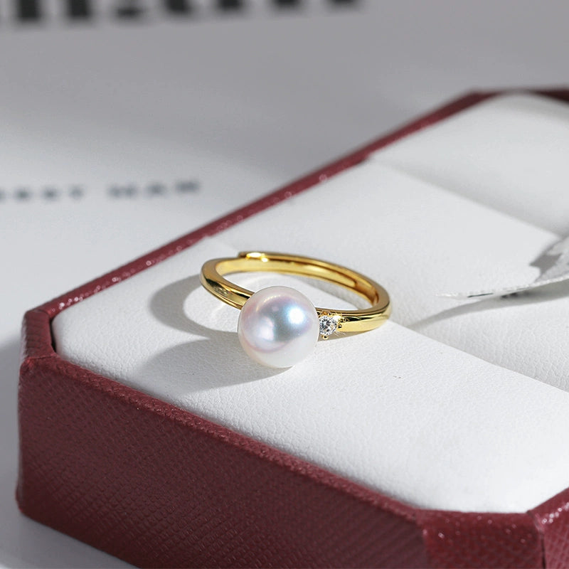 S925 sterling silver simple temperament pearl ring elegant custom DIY original jewelry natural freshwater pearl 8-9mm