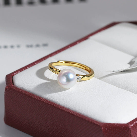 S925 sterling silver simple temperament pearl ring elegant custom DIY original jewelry natural freshwater pearl 8-9mm