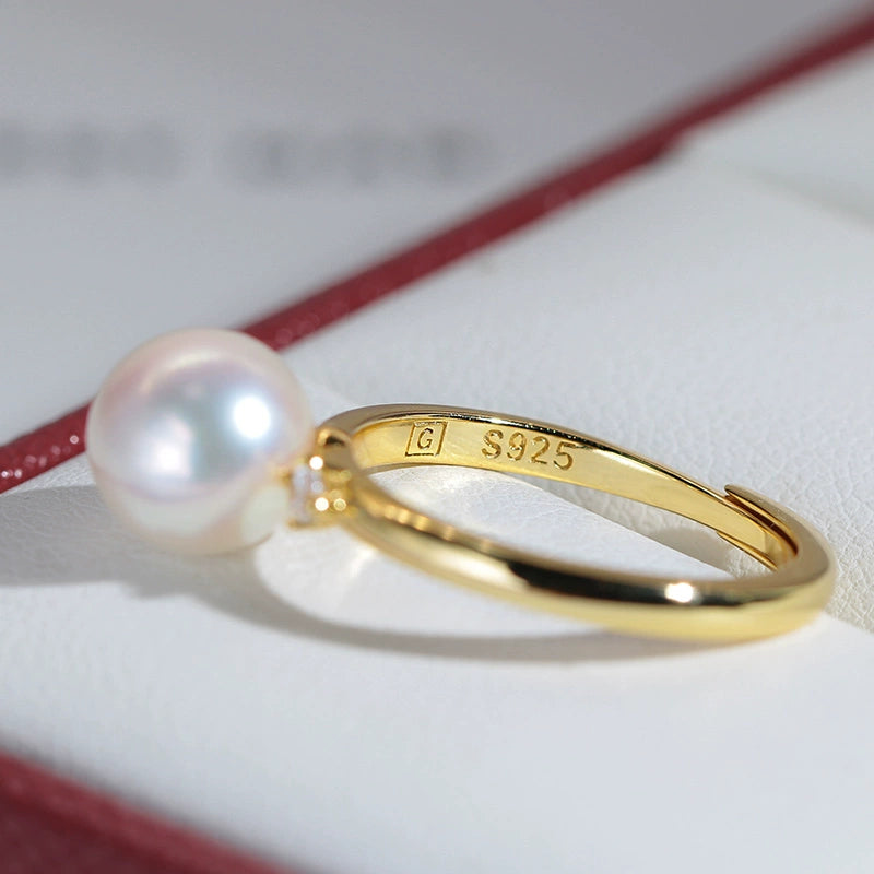 S925 sterling silver simple temperament pearl ring elegant custom DIY original jewelry natural freshwater pearl 8-9mm