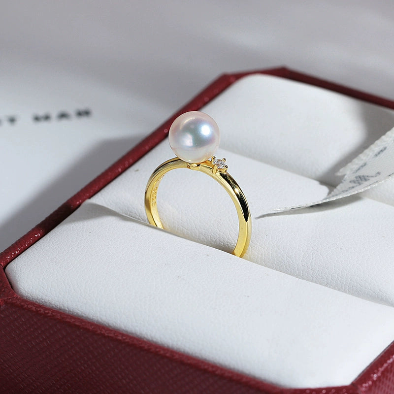 S925 sterling silver simple temperament pearl ring elegant custom DIY original jewelry natural freshwater pearl 8-9mm