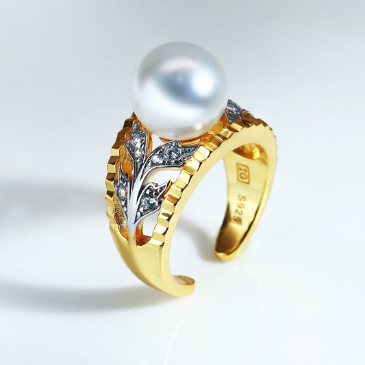 New retro color matching pearl ring women's jewelry DIY10-11mm natural freshwater pearl
