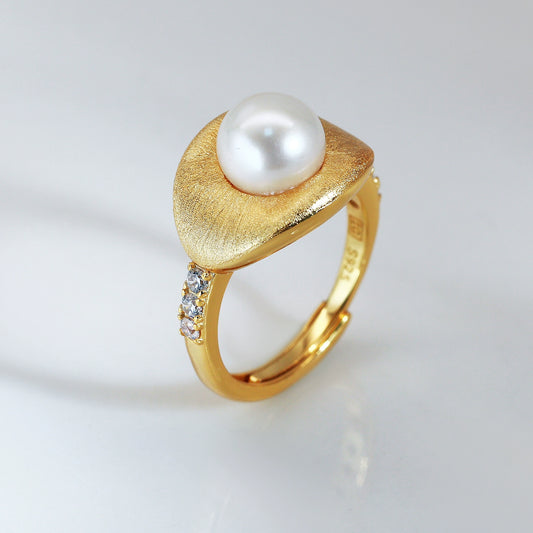 New light luxury brushed pearl ring DIY natural freshwater pearl 5-6mm