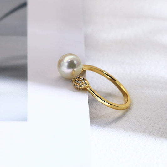 SuMang Jewelry S925 Silver Simple Temperament Natural Freshwater Pearl Ring 7-8mm