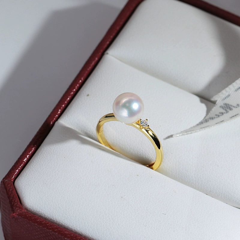 S925 sterling silver simple temperament pearl ring elegant custom DIY original jewelry natural freshwater pearl 8-9mm