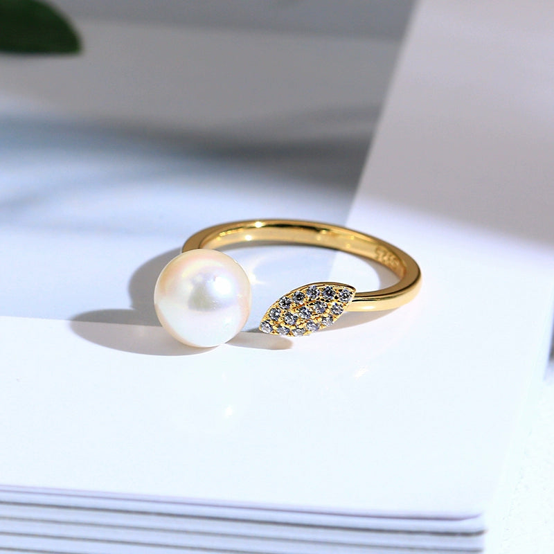 SuMang Jewelry S925 Silver Simple Temperament Natural Freshwater Pearl Ring 7-8mm